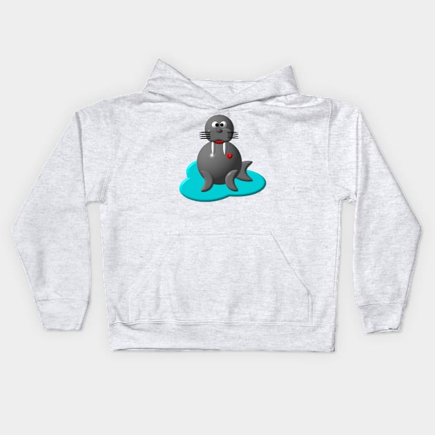 Cute Walrus in Water Kids Hoodie by CuteCrittersWithHeart